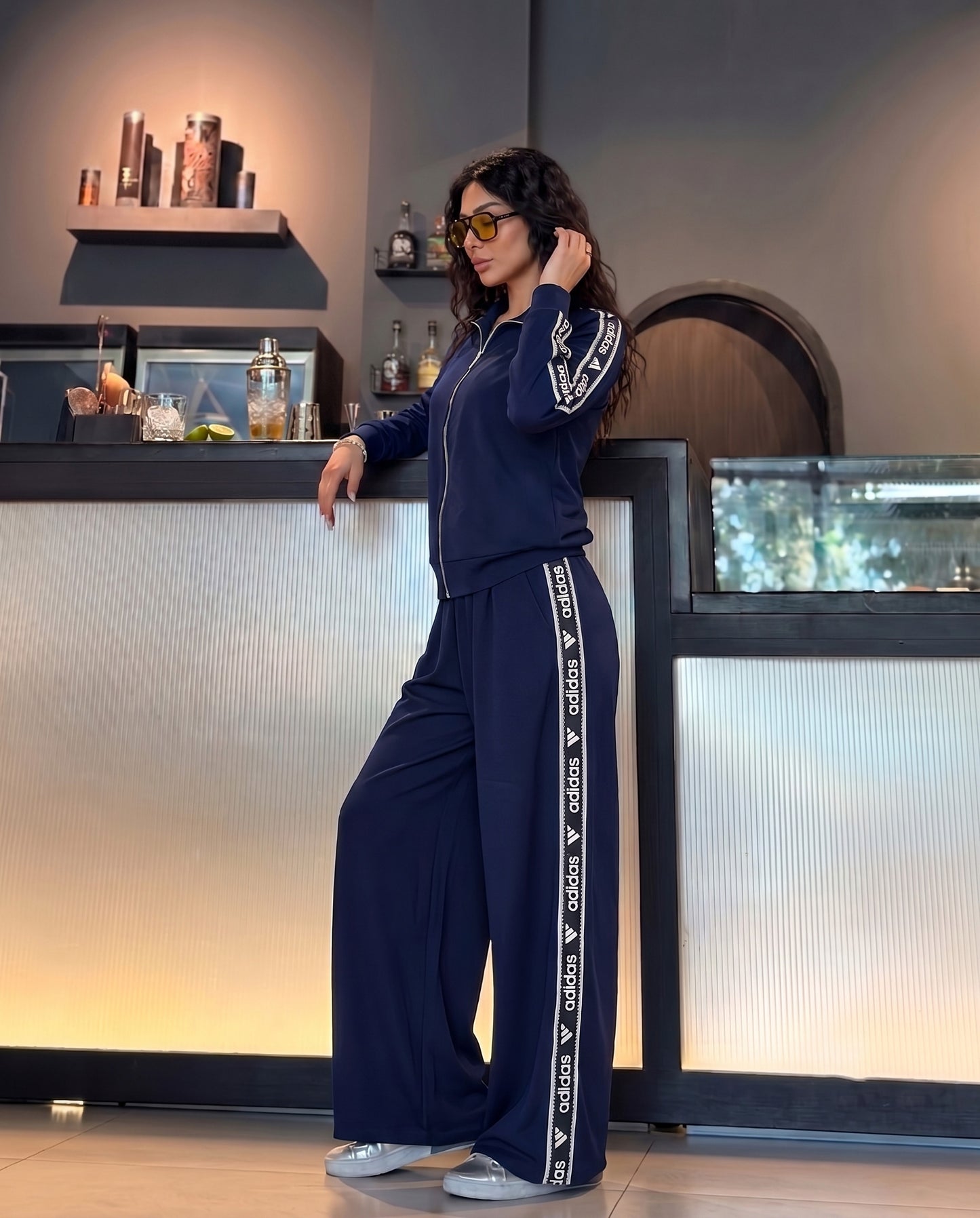 Logo Tape Wide-Leg Tracksuit | Dark Blue - her Fashion