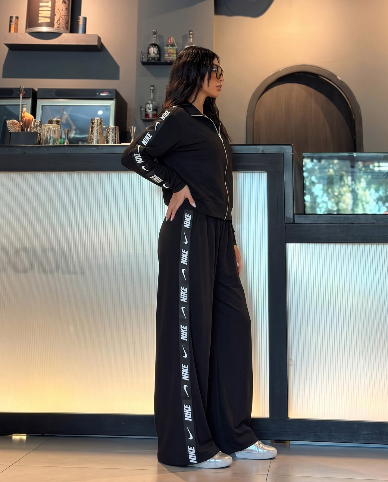 Side Tape Wide-Leg Tracksuit | Black - her Fashion