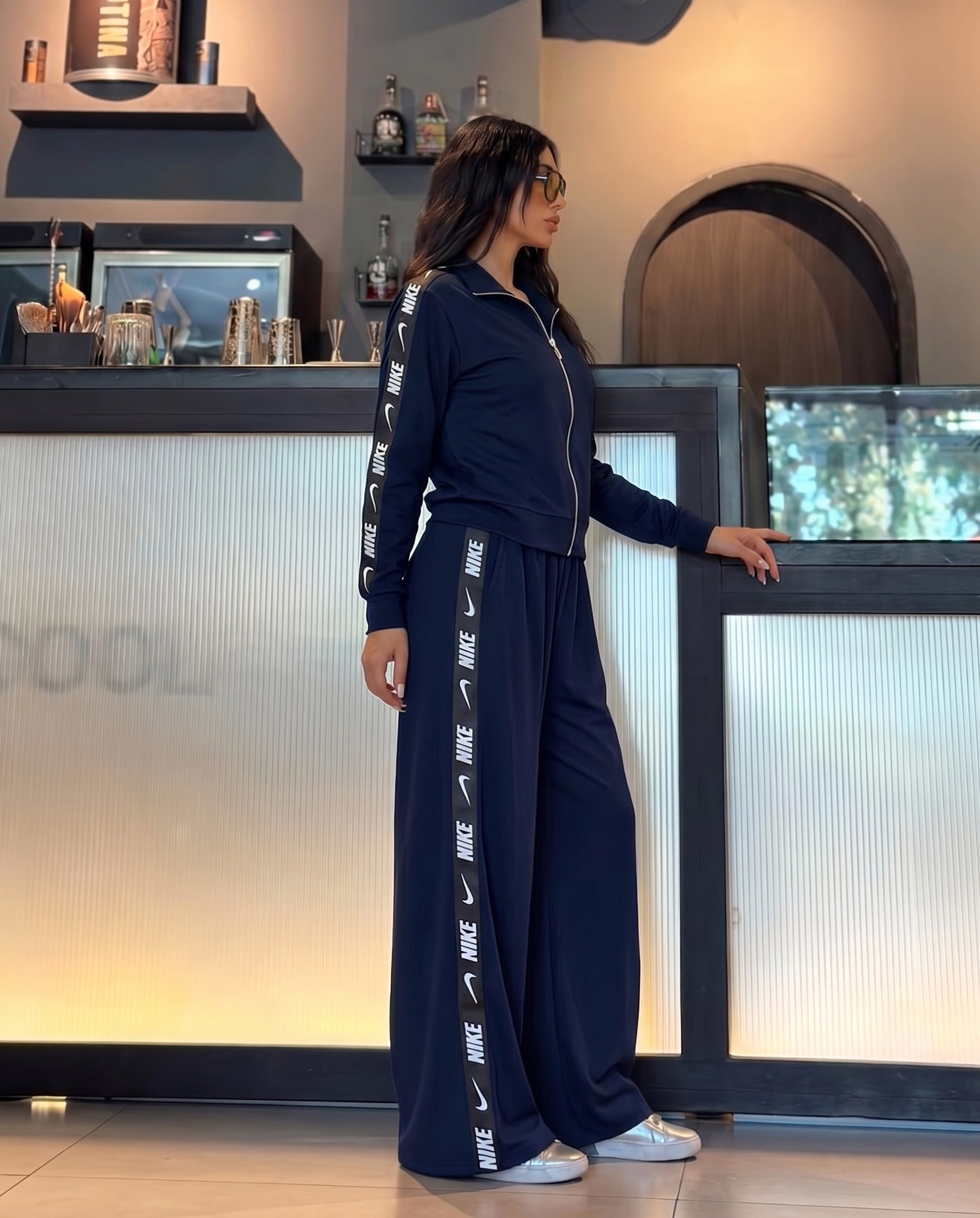 Side Tape Wide-Leg Tracksuit | Dark Blue - her Fashion