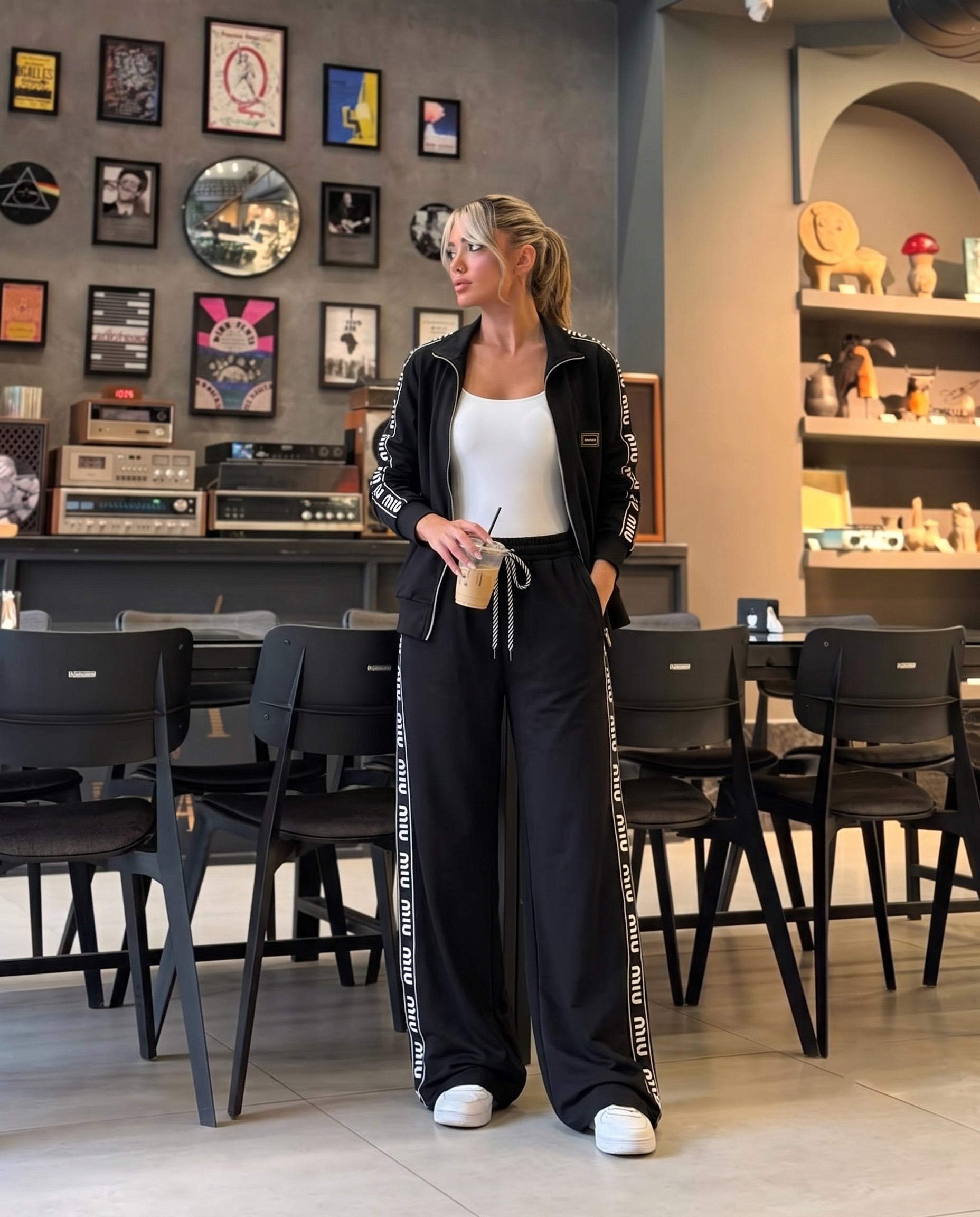 Logo Tape Wide-Leg Tracksuit | Black - her Fashion