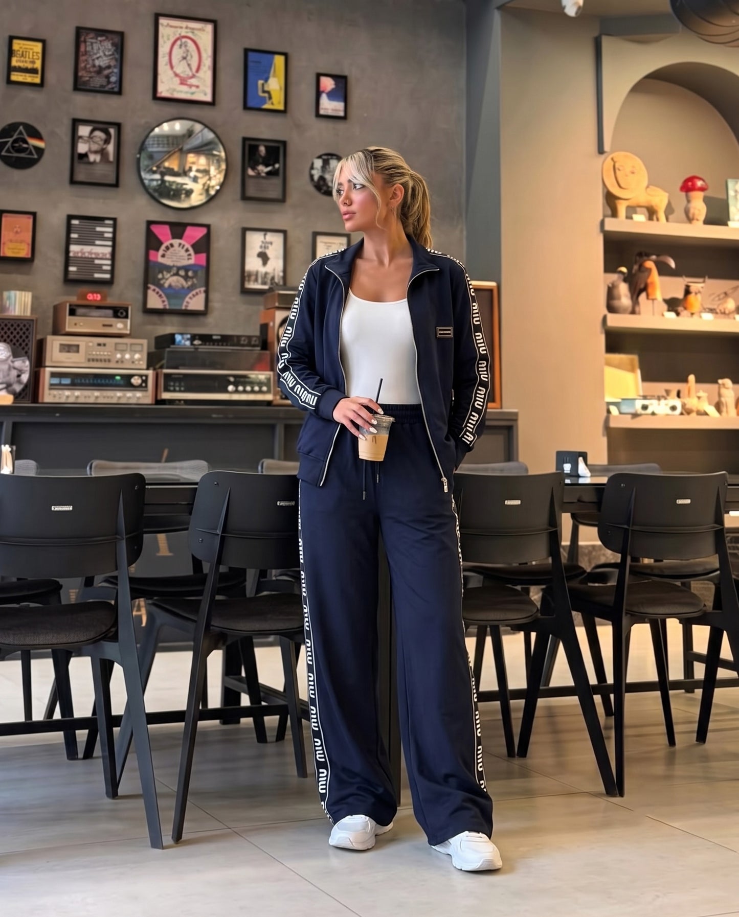 Logo Tape Wide-Leg Tracksuit | Dark Blue - her Fashion