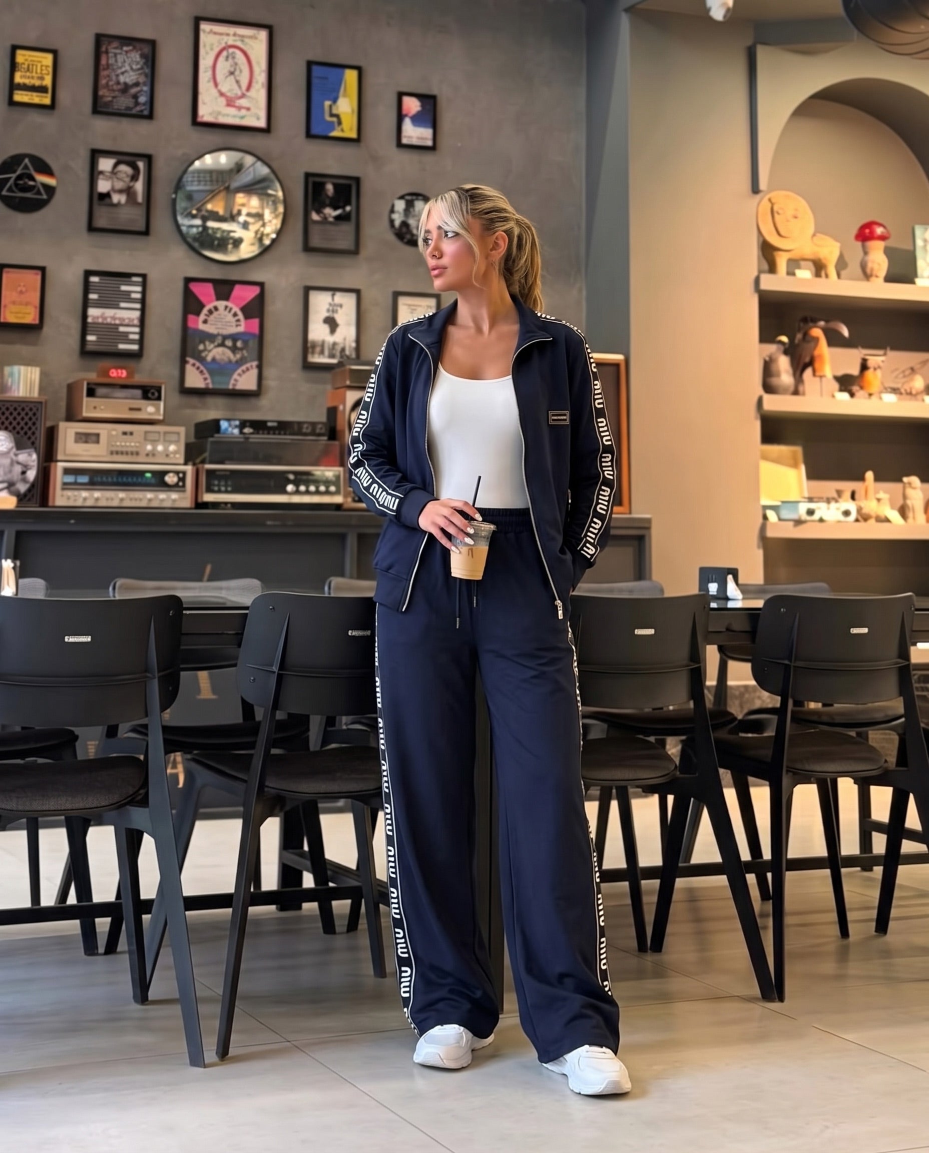 Logo Tape Wide-Leg Tracksuit | Dark Blue - her Fashion