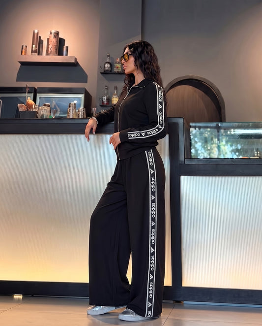 Logo Tape Wide-Leg Tracksuit | Black - her Fashion
